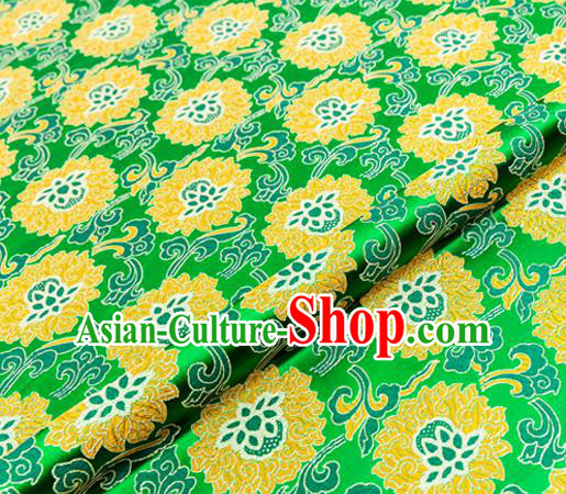Traditional Chinese Green Brocade Drapery Classical Lotus Pattern Design Satin Tang Suit Silk Fabric Material