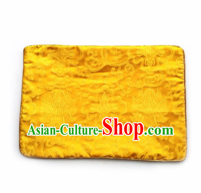 Asian Chinese Traditional Satin Pillowslip Yellow Brocade Silk Pillowcase