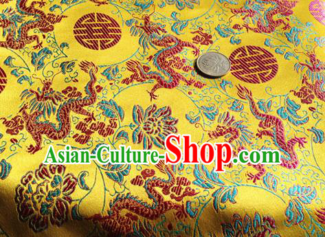 Asian Chinese Traditional Fabric Yellow Satin Brocade Silk Material Classical Dragon Lotus Pattern Design Satin Drapery