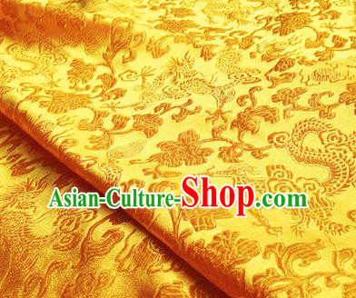 Asian Chinese Traditional Fabric Yellow Satin Brocade Silk Material Classical Dragons Pattern Design Satin Drapery