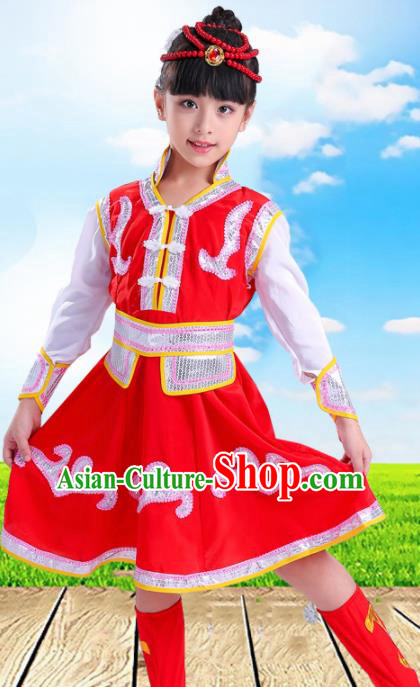 Chinese Traditional Ethnic Costumes Mongolian Nationality Folk Dance Dress for Kids