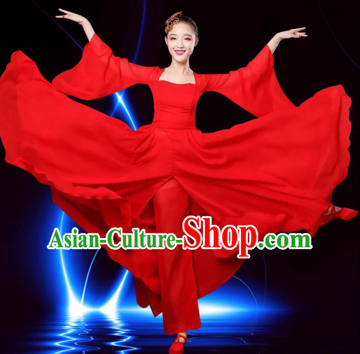 Chinese Traditional Classical Dance Costumes Folk Dance Red Dress for Women