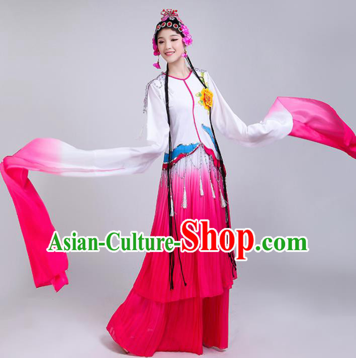Chinese Traditional Classical Dance Costumes Folk Dance Beijing Opera Rosy Water Sleeve Dress for Women