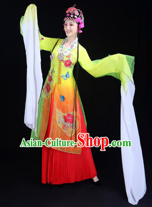 Chinese Traditional Classical Dance Costumes Folk Dance Beijing Opera Water Sleeve Yellow Dress for Women