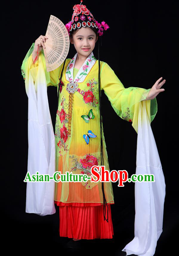 Chinese Traditional Classical Dance Costumes Beijing Opera Folk Dance Yellow Dress for Kids