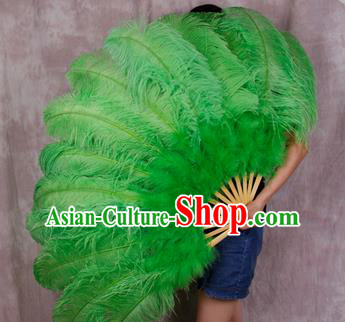 Top Grade Green Feather Fans Halloween Cosplay Folding Fans Belly Dance Fan