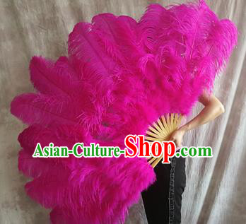 Top Grade Rosy Feather Fans Halloween Cosplay Folding Fans Belly Dance Fan