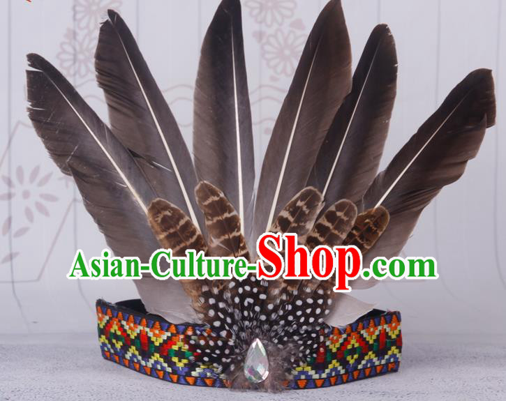 Halloween Savage Catwalks Deluxe Feather Headdress Cosplay Apache Feather Hair Clasp for Adults