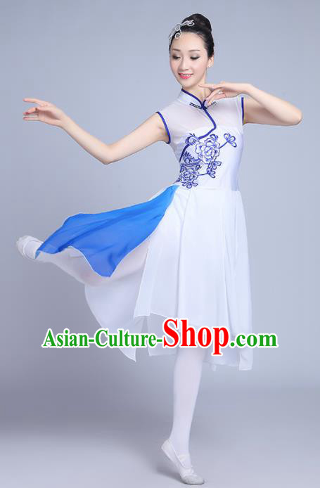 Blue with orange chinese folk dance costumes for women girls traditional  ancient Jiaozhou Yangge umbrella fan dance suit female solo classical dance