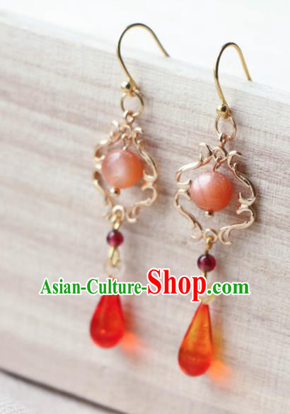 Traditional Chinese Earrings Ancient Handmade Palace Lady Agate Ear Accessories for Women