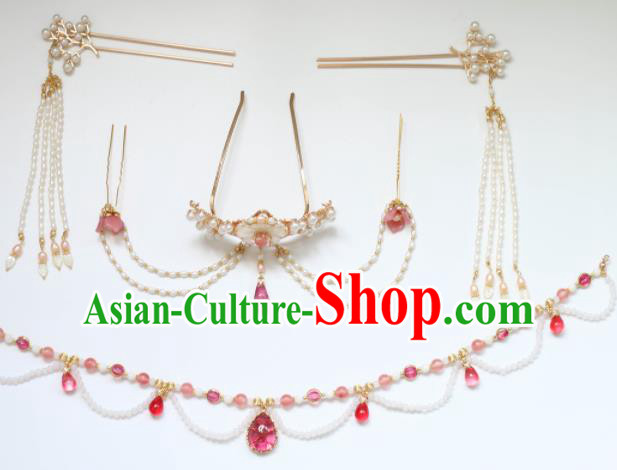 Chinese Traditional Handmade Hair Accessories Ancient Hair Crown Pearls Hairpins Complete Set for Women