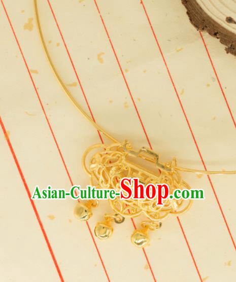 Traditional Chinese Handmade Necklace Ancient Palace Lady Golden Longevity Lock Accessories for Women