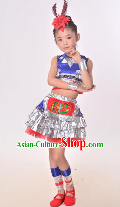 Chinese Ethnic Costumes Traditional Miao Minority Nationality Folk Dance Clothing for Kids