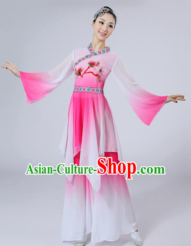 Chinese Traditional Classical Dance Costumes Folk Dance Yanko Fan Dance Pink Clothing for Women