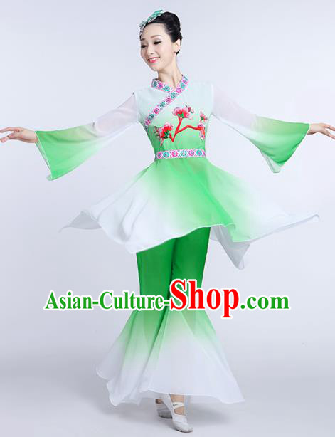 Chinese Traditional Classical Dance Costumes Folk Dance Yanko Fan Dance Green Clothing for Women