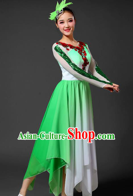 Chinese Traditional Classical Dance Costumes Folk Dance Umbrella Dance Green Dress for Women