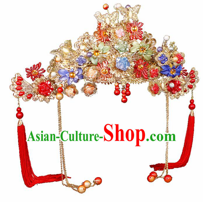 Chinese Traditional Handmade Hair Accessories Ancient Wedding Bride Phoenix Coronet Hairpins for Women