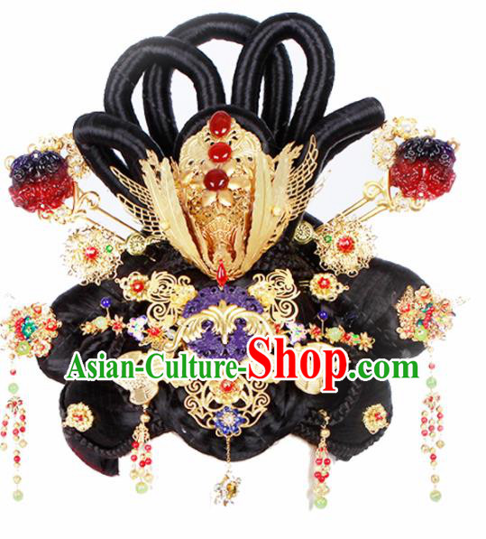 Chinese Traditional Handmade Hair Accessories and Wigs Ancient Queen Hairpins and Chignon for Women