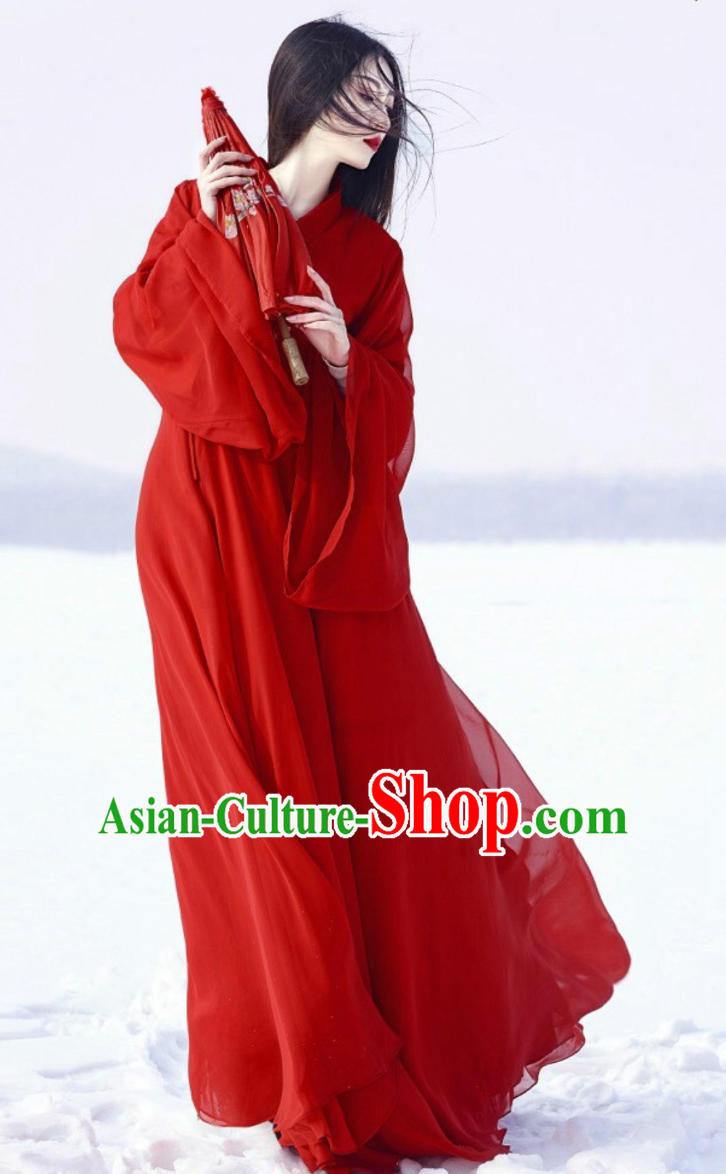 Lucky Red Wide Ancient Chinese Classical Beauty Han Zhuang Hanfu Clothing Complete Set