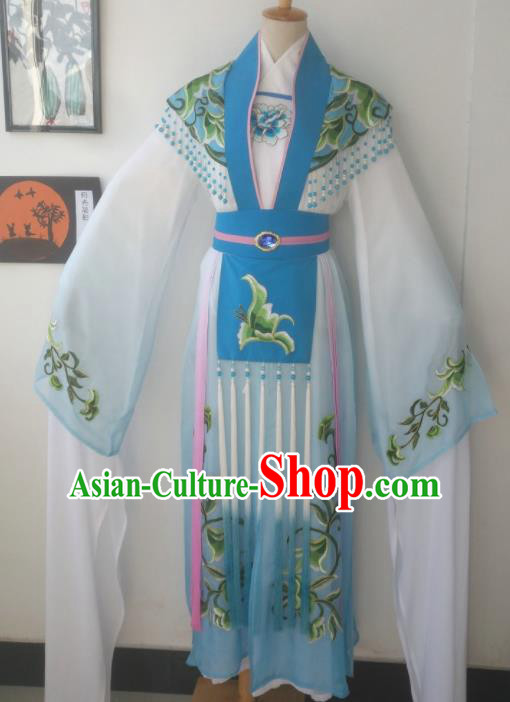Chinese Traditional Peking Opera Actress Costumes Ancient Imperial Concubine Embroidered Blue Dress for Adults