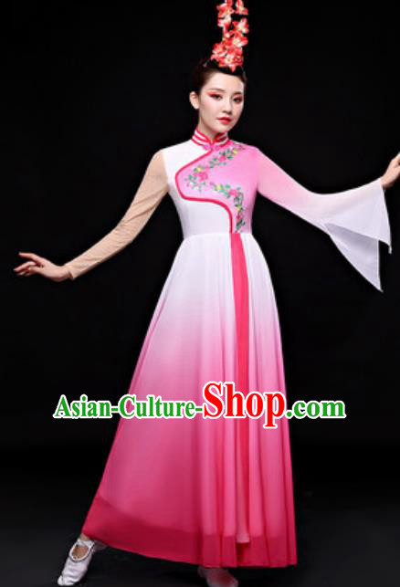 Chinese Traditional Folk Dance Costume Classical Dance Fan Dance Pink Dress for Women
