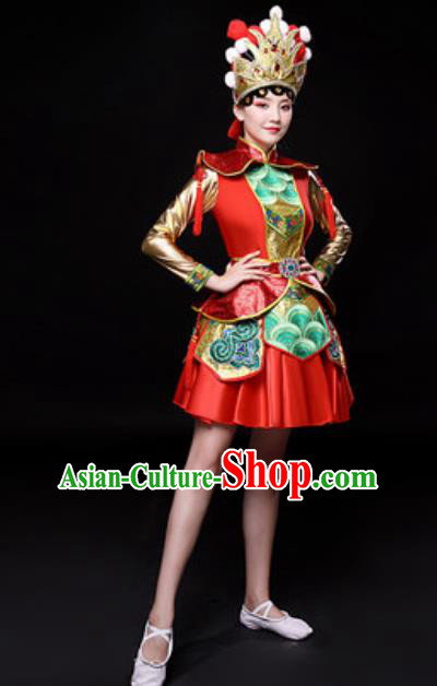 Chinese Traditional Mongol Nationality Folk Dance Costume Mongolian Minority Dance Red Dress for Women