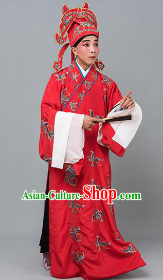 Chinese Traditional Peking Opera Niche Costume Ancient Gifted Scholar Red Butterfly Robe for Adults