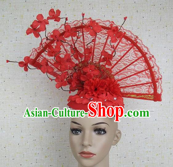 Handmade Halloween Cosplay Hair Accessories Chinese Stage Performance Red Lace Hair Clasp Headwear for Women