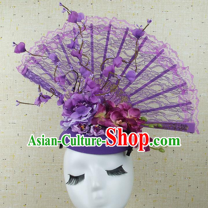 Handmade Halloween Cosplay Hair Accessories Chinese Stage Performance Purple Lace Hair Clasp Headwear for Women