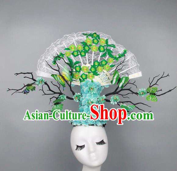 Handmade Halloween Green Plum Blossom Butterfly Hair Accessories Chinese Stage Performance Hair Clasp Headdress for Women