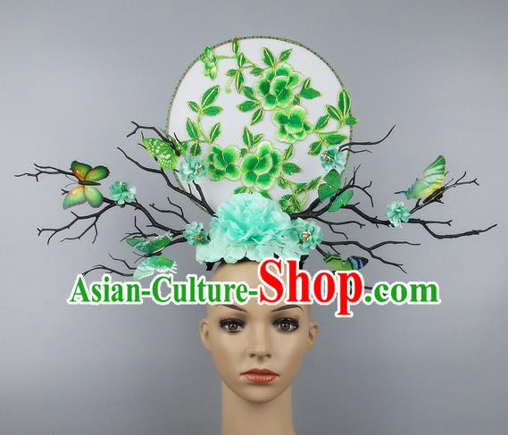 Handmade Halloween Green Butterfly Hair Accessories Chinese Stage Performance Hair Clasp Headdress for Women