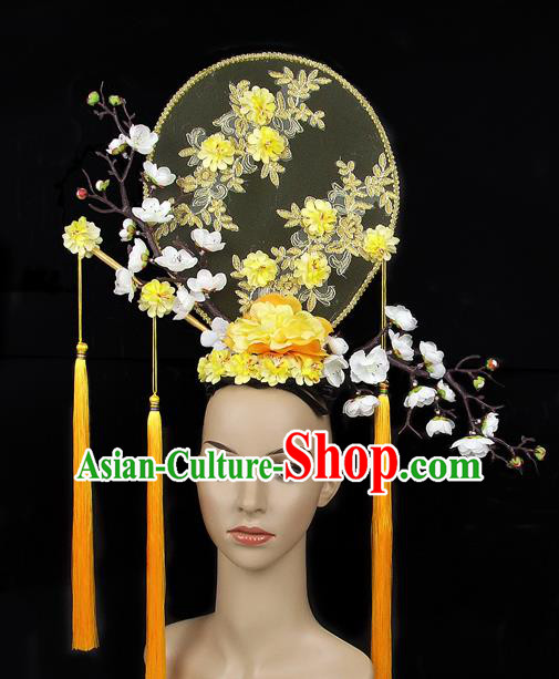 Handmade Halloween Yellow Plum Blossom Hair Accessories Chinese Stage Performance Hair Clasp Headdress for Women