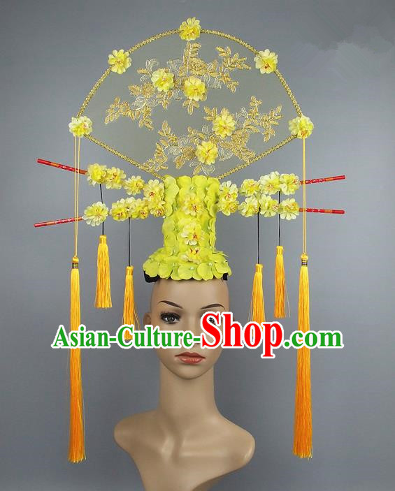 Handmade Halloween Yellow Flowers Hair Accessories Chinese Stage Performance Hair Clasp Headdress for Women