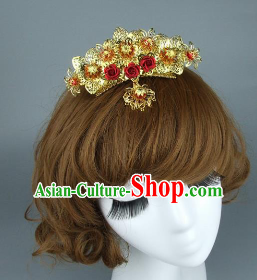 Top Grade Chinese Handmade Golden Hair Comb Traditional Bride Hair Accessories for Women