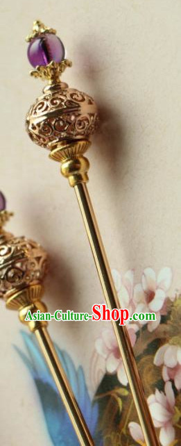 Chinese Traditional Handmade Golden Hair Clip Hair Accessories Ancient Hairpins for Women