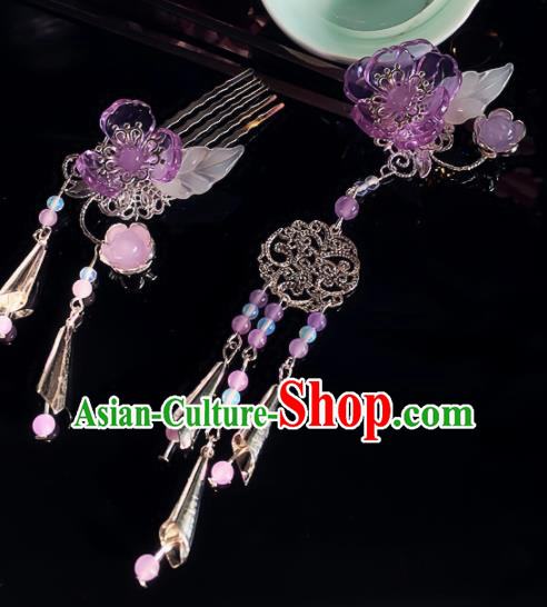 Chinese Handmade Ancient Purple Flowers Hair Clip Hair Accessories Hanfu Hairpins for Women