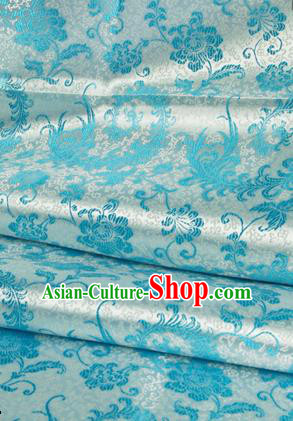 Asian Chinese Traditional Tang Suit Fabric Blue Satin Brocade Silk Material Classical Pattern Design Drapery