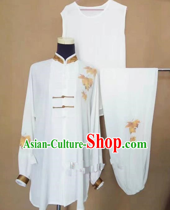Chinese Traditional Martial Arts Printing Maple Leaf Costumes Tai Chi Tai Ji Training Clothing for Adults