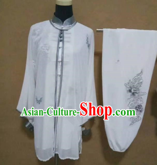 Chinese Traditional Martial Arts Embroidered Peony Costumes Tai Chi Tai Ji Training Clothing for Adults