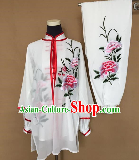 Chinese Traditional Kung Fu Martial Arts Costumes Tai Chi Training Embroidered Peony Clothing for Women