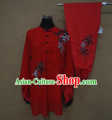 Chinese Traditional Kung Fu Martial Arts Embroidered Bamboo Costumes Tai Chi Training Clothing for Women