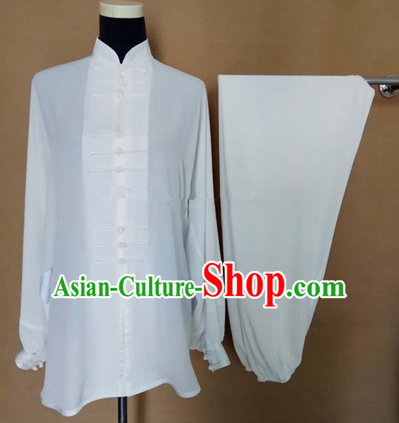 Chinese Traditional Martial Arts White Silk Costumes Tai Chi Tai Ji Training Clothing for Adults