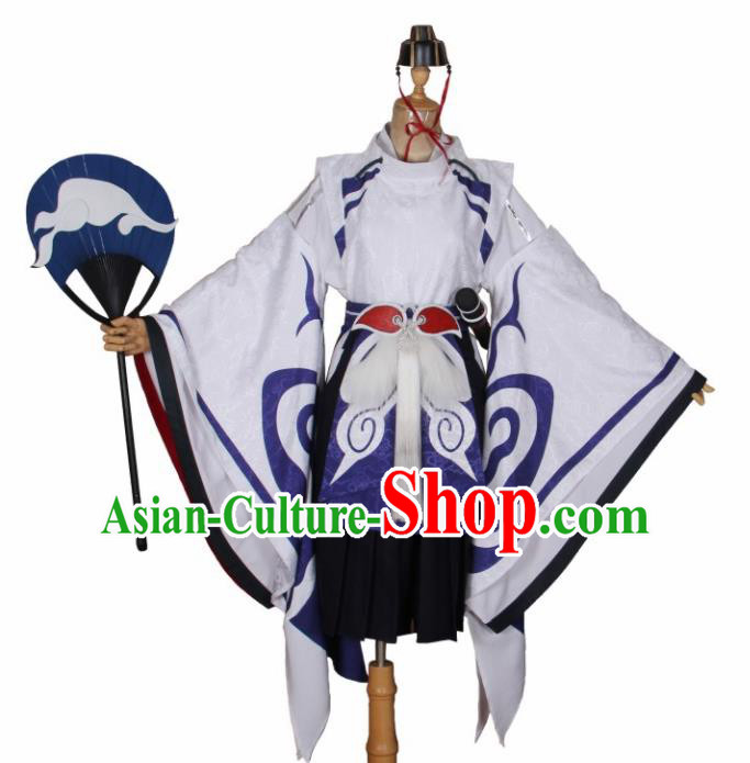 Asian Japanese Traditional Cosplay Costumes Ancient Onmyoji Swordsman Clothing for Men