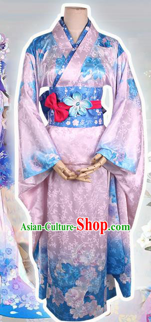 Asian Japanese Traditional Costumes Pink Furisode Kimono Ancient Cosplay Geisha Yukata Clothing for Women