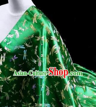 Asian Chinese Traditional Tang Suit Fabric Deep Green Brocade Silk Material Classical Dragonfly Pattern Design Drapery