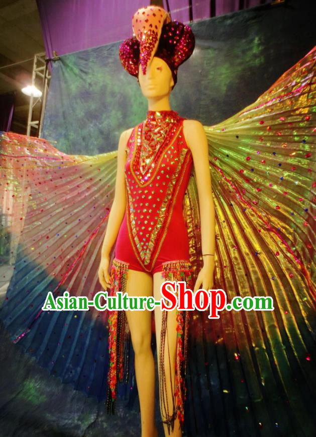 Top Grade Halloween Stage Performance Costumes Brazilian Carnival Clothing and Wings Headdress for Women