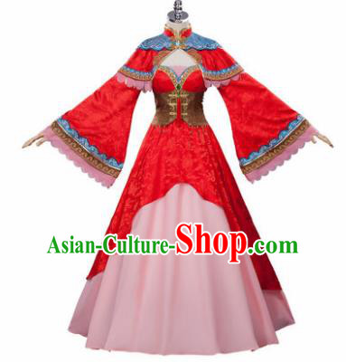 Top Grade Chinese Cosplay Princess Costumes Halloween Cartoon Characters Red Dress for Women