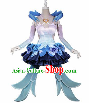 Top Grade Chinese Cosplay Princess Costumes Halloween Cartoon Characters Blue Bubble Dress for Women