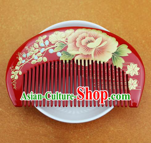 Japanese Traditional Courtesan Kimono Peony Red Hair Comb Ancient Geisha Hair Accessories for Women