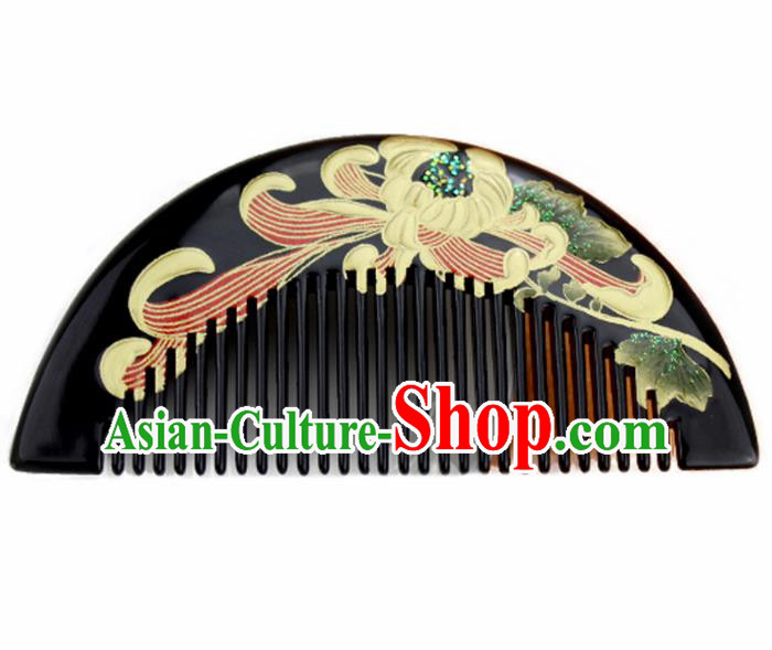 Japanese Traditional Courtesan Kimono Black Lacquer Hair Comb Ancient Geisha Hair Accessories for Women